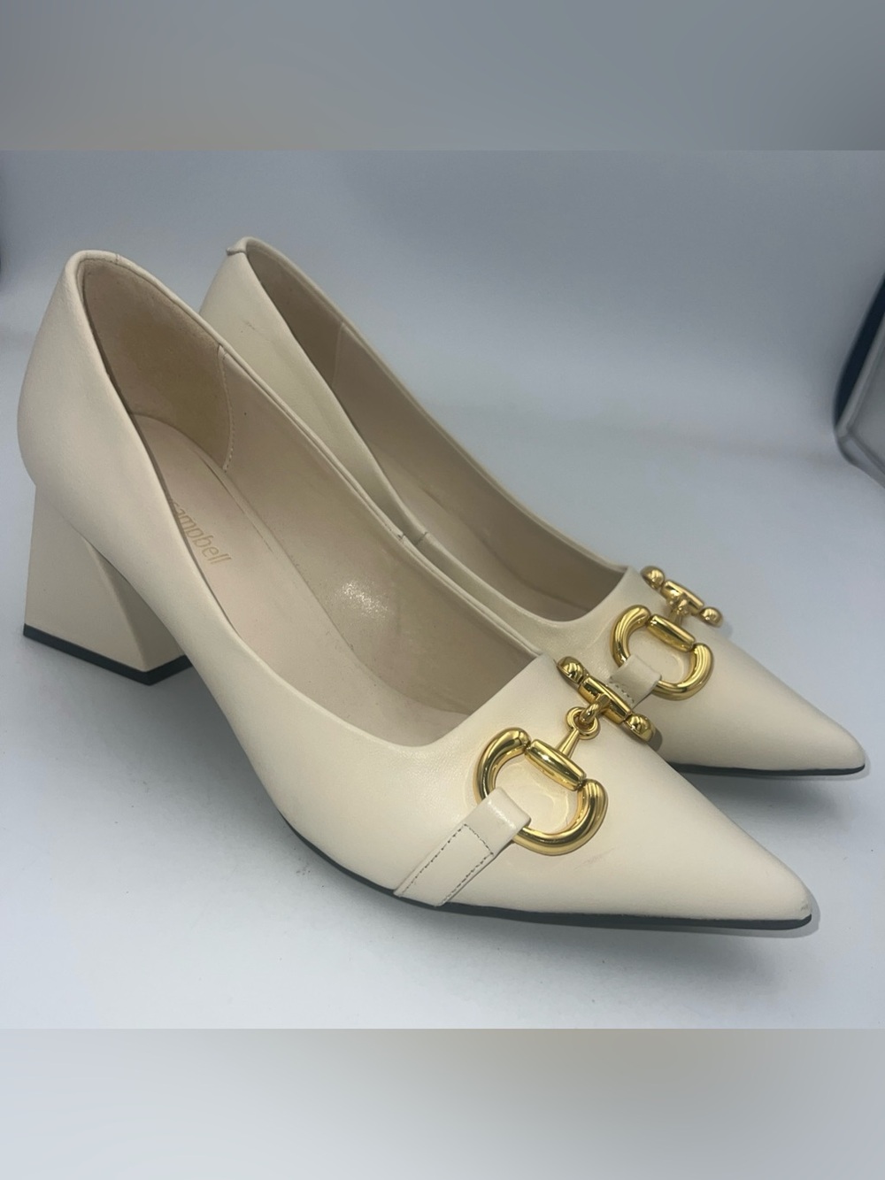 jeffrey campbell Happy-Hour Leather Pumps Beige Gold-toned Hardware Women’s SZ 8